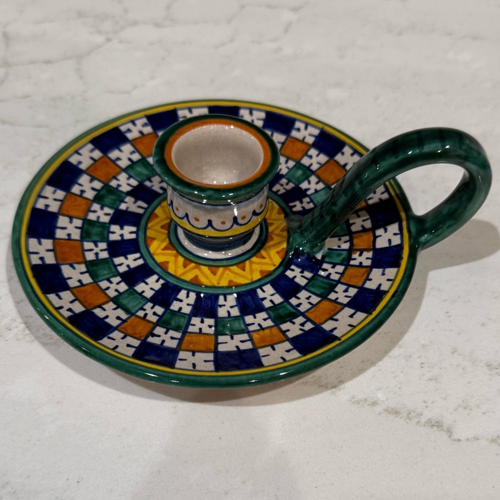 Geribi Deruta Italy Colorful Ceramic Candle Holder